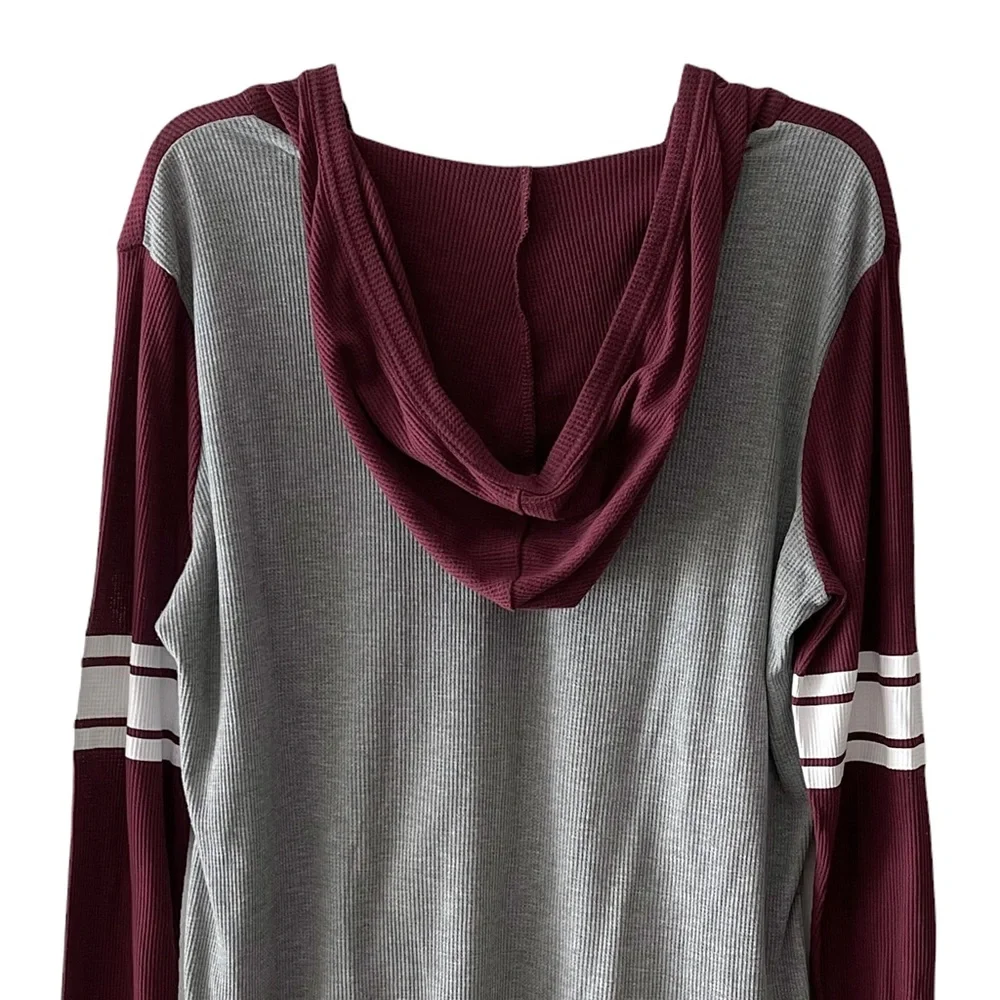 just be NYC Thermal Football Style V-neck Hooded Long Sleeve Shirt - Picture 8 of 16